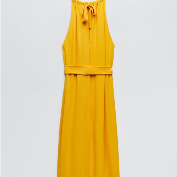 Zara Pants & Jumpsuits Zara Yellow Long Jumpsuit Zara Halter